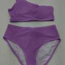 Bikini Sets for Women High Waisted 2 Piece Bestselling Swimsuit Ribbed One Shoulder Tummy Control Bathing Suit 2025 (Small, Purple)