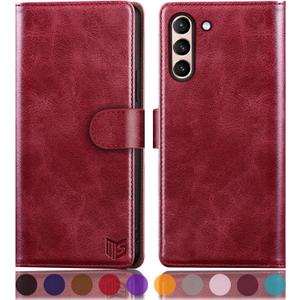SUANPOT for Samsung Galaxy S21 6.2"(Non S21+) with RFID Blocking Leather Wallet case Credit Card Holder,Flip Folio Book Phone case Shockproof Cover Women Men for Samsung S21 case Wallet Red