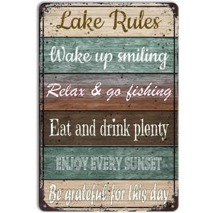 Lake Rules Metal Sign  Lake House Decor Wall Art for Summer Cabin, Lake Life Decor, Lake Wall Art, Lake House Sign for Home, Outdoor Lake Decorations  8x12 Inch Vintage Tin Sign