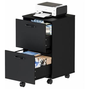 DUMOS 2 Drawer Storage Cabinet, Rolling Under Desk Storage, Black, 16.5''W x 15.7''D x27.6''H