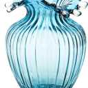 Hand Blown Glass Vase, Modern Art Decorative Blue Vase for Flower Plants, Unique Bubble Waves Mouth Vase for Home Decor, Living Room Centerpieces, Table Bouquet, Wedding Decoration