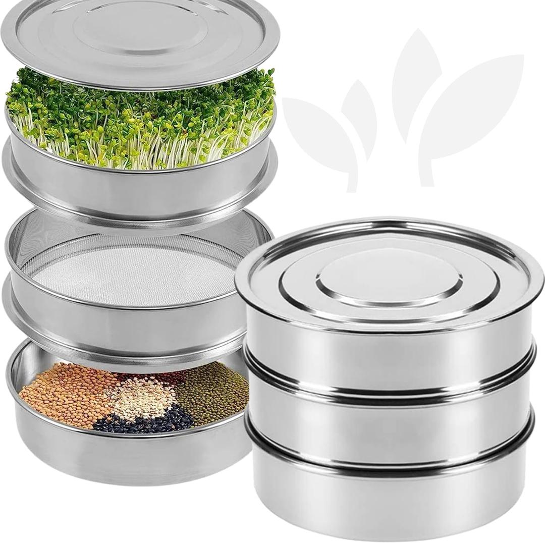 Stainless Steel Seed Sprouting Kit  Stainless Steel Sprouting Tray Round 3-Tier Seed Gardening Planter for Microgreens Broccoli Sprouts Growing Kit Microgreens Tray Germination