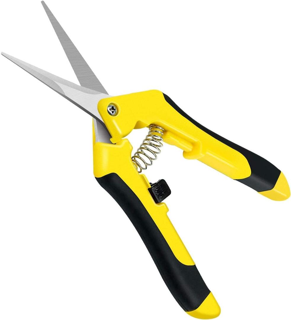 2 x iPower 6.5 Inch Gardening Scissors Hand Pruner Pruning Shear with Straight Stainless Steel Blades, Yellow, 1-Pack