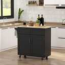 HOMCOM 41" Modern Rolling Kitchen Island on Wheels, Utility Cart Storage Trolley with Rubberwood Top & Drawers, Black