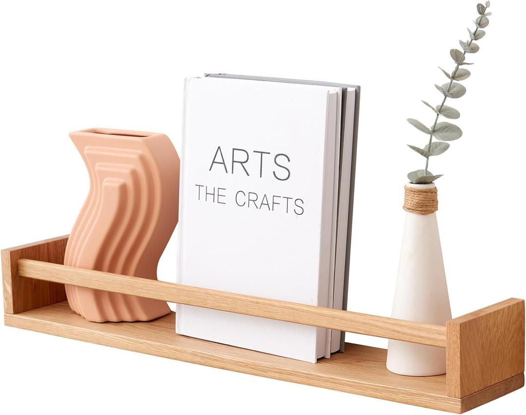 Oak Floating Shelves 24 Inch Nursery Shelves, Nursery Book Shelves Floating Bookshelves Wall Mounted Shelves for Books, Toys and Decor Storage