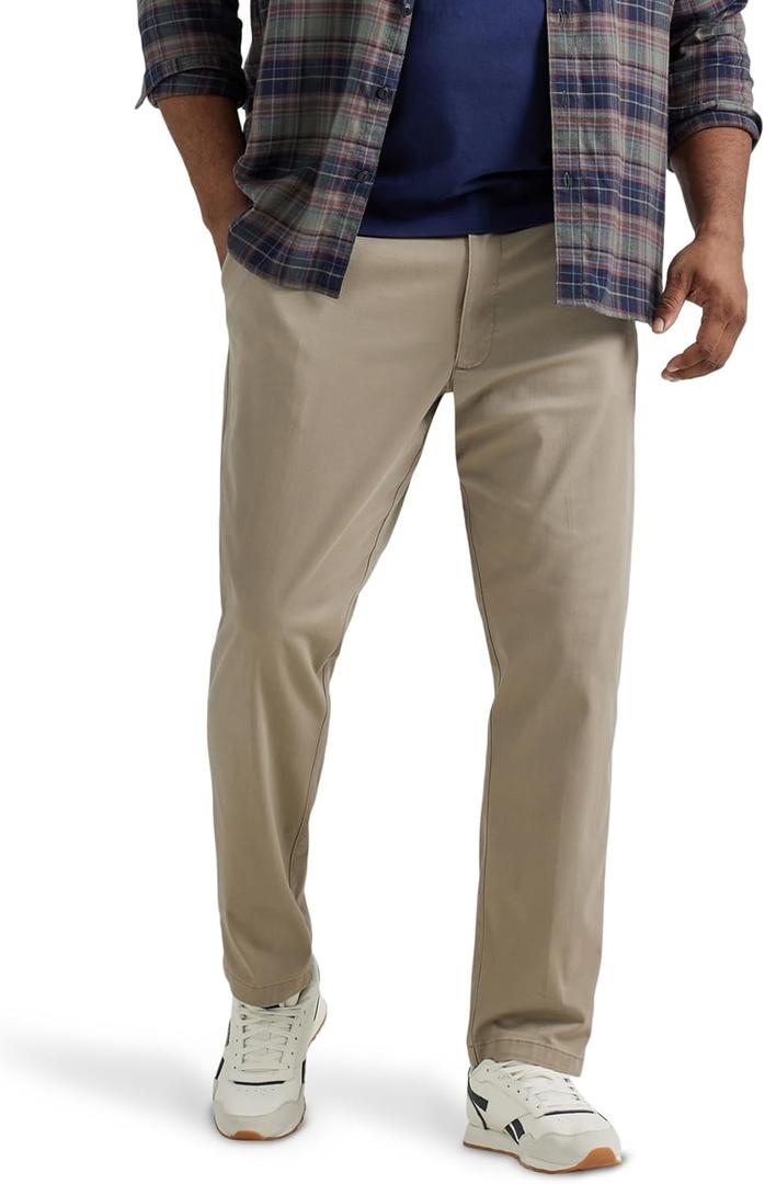 Lee Men's Big & Tall Extreme Motion Flat Front Relaxed Taper Pant Khaki 50W x 28L