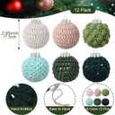 Hoolerry 12 Pcs 2.95 Inch Large Neutral Christmas Crochet Ornaments Balls Knitted Xmas Rustic Tree Hanging Ornaments Cream Brown Green Baubles Boho Handmade Decor for Xmas Tree Rustic Vintage Decor