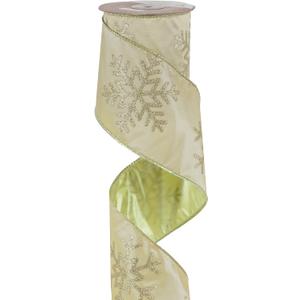 MEEDEE 4 Inch Champagne Gold Snowflake Ribbon Satin Wired Christmas Tree Ribbon with Champagne Glitter Snowflake 10 Yards Champagne Gold Ribbons for Christmas Tree, Garlands, Topper Bow