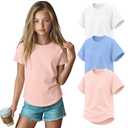 YooAurvox 3 Pack Girls Short Sleeve Raglan Shirts, 3-Color Set, 9-10 Years