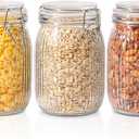 ComSaf Airtight Glass jar with lid 37oz Set of 3, Glass Storage Containers with Lids, Glass Canisters, Striped Clip Fastening Jar for Kitchen Canning, Tea, Pasta, Sugar, Beans, Cookie, Jam, Oat