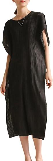 Women's Long Dress Classic Pleated Irregular Raglan Sleeve Round Neck Party Evening Vestidos XXL