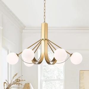Gold Sputnik Light Fixture Modern Kitchen Chandelier Brassy Gold Bedroom Light Fixtures with Chain 33in Dining Table Light Fixture Mid-Century 6 Light Frosted Glass Chandelier for Living Room Entry