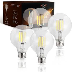 KOR 4 Pack 4.5W (40W Equivalent) Clear G25 Globe Led Light Bulbs 2700K Warm White Dimmable Filament Vintage LED Globe E26 Base Dimmable for Bathroom Vanity Bedroom Pendant