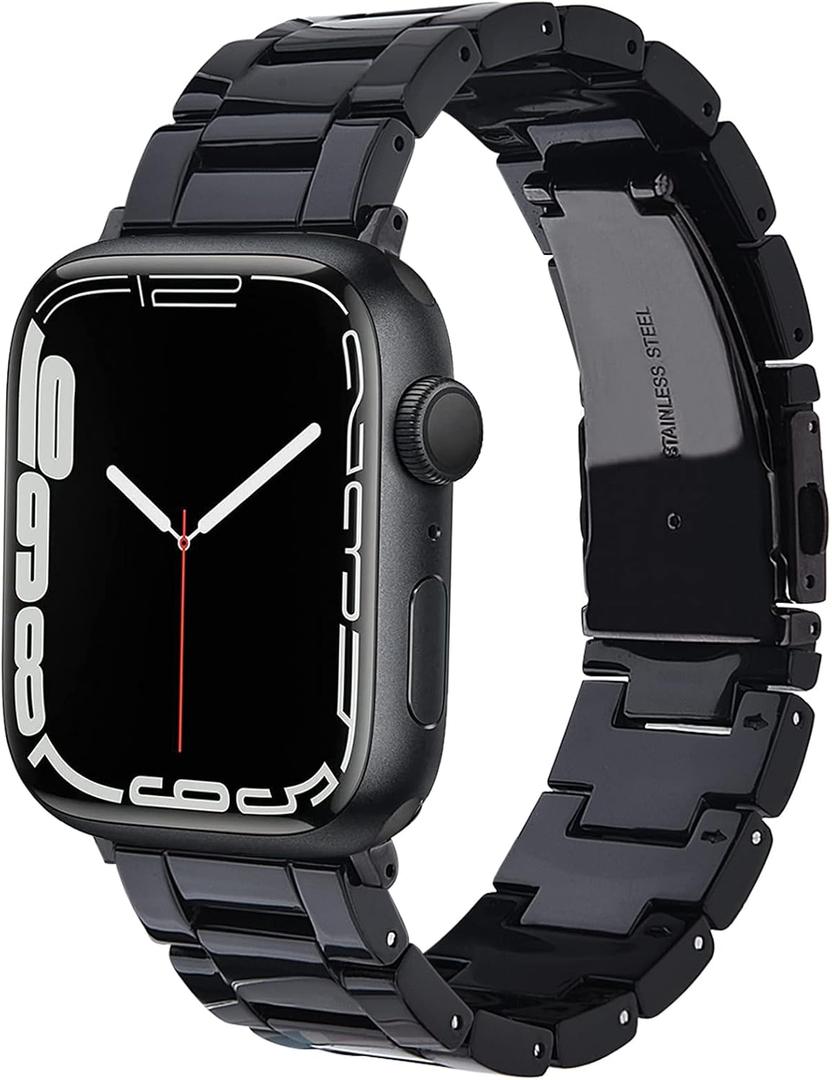 V-MORO Resin Strap Compatible with Apple Watch Band Series 11/10/9/8/7 46mm 45mm 44mm 42mm,Men Women Fashion Lightweight Black Wristband Replacement for iWatch Series 6/5/4/3/2/1/SE