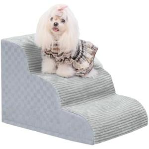 Dog Stairs Ramp for Couch 15.7" H, 3-Step Pet Stairs for Small Dogs with High Density Foam, Dog Slope Stairs with Durable Non-Slip Bottom for Puppy Grey