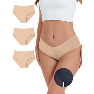 Camel Toe Seamless Underwear for Women 3 Pack V Waist Invisible Proof No Show Panty Liners Concealer Workout Underwear (X-Large)