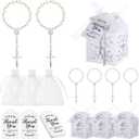 Yinkin 100 Pieces Rosaries Baptism Sets Including Mini Rosary, Cross Favor Boxes, Organza Gift Bags and Thank You Kraft Tags Guest Return Gifts for Baptism Wedding Decor(Silver)
