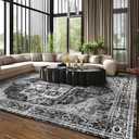Area Rugs for Living Room - 5x7 Area Rugs, Machine Washable Rugs 5x7, Non-Slip, Stain Resistant Soft Boho Vintage Large Carpet Low Pile Thin Rugs for Living Room Bedroom (Black)