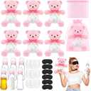 6 Set Bottle Chug Pink Baby Shower Games Bear Blindfolded Diaper Changing Games Kits Plastic Bottles Disposable Diapers Blindfold Eye Masks Bear Baby Shower Party Guest Gifts