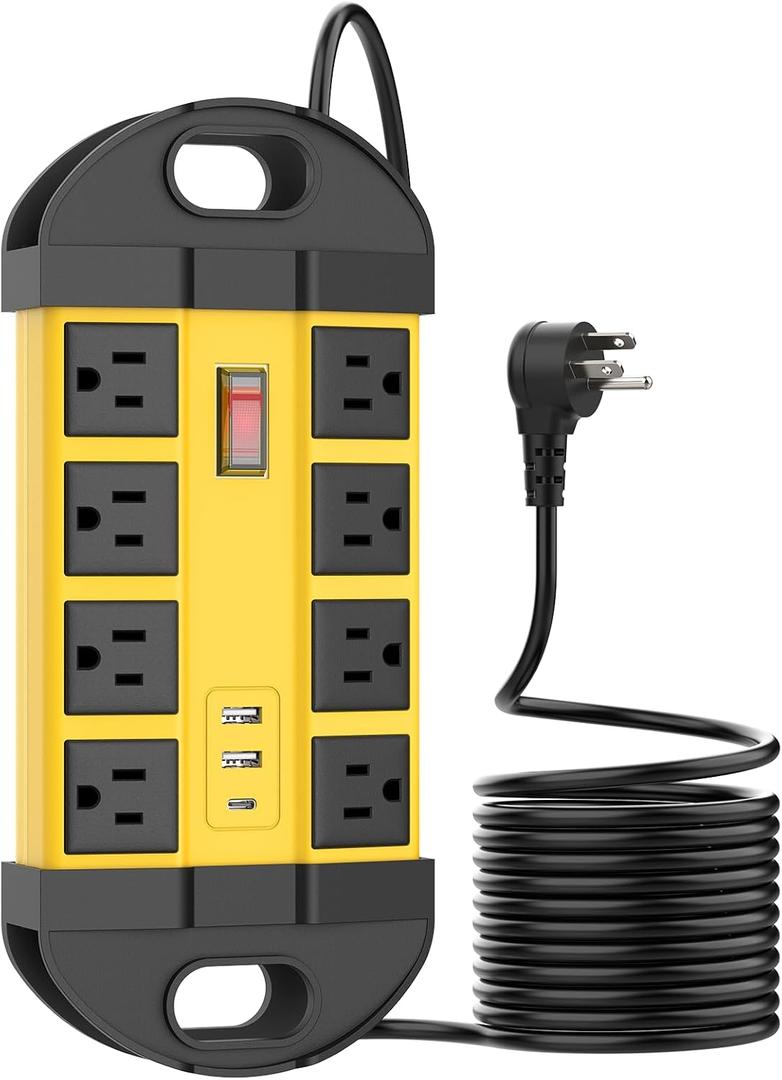 HHSOET Outdoor Weatherproof 8 Outlet Power Strip, IPX6 Waterproof Surge Protector, 2 USB-A 1 USB-C Ports, 6 FT Extension Cord for Outdoor Patio Garden Porch Garage (Yellow)