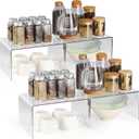 Hampsele Acrylic Kitchen Cabinet Organizer Shelf, Spice Rack, Plate and Cupboard Storage Riser, Versatile Pantry Shelf, Durable Clear Countertop Organizer for Home and Kitchen(4 PCS)