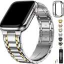 Fullmosa Compatible with Apple Watch Straps 41mm 40mm 38mm Stainless Steel Replacement iWatch Bands with TPU Protective Case for Series 9 8 7 6 5 4 3 2 1 SE, Silver with Gold