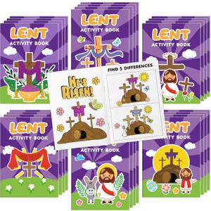 Easter Lent Activity Books for Kids - 24Pcs Christian Lent Mini DIY Games Coloring Book Set Bulk Mazes Word Search Word Scramble Games for Sunday School Classroom Easter Spring Holiday Party Favors