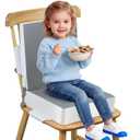 Booster Seat for Kitchen Chair - Toddler Booster Seat for Dining Table - PU Washable Double-Safety Straps with Buckle, Kids Portable Outdoor Booster Seat (Grey) (Gray-1)