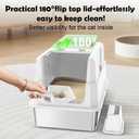 SZEE Stainless Steel Cat Litter Box with 180°Flip-Top Lid, Easy Clean XL Enclosed Litter Box, Large Covered Steel Cat Box with Scoop, Odor Control and Anti-Urine Leakage, 23.2 * 15 * 15 Inch, White