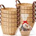 Sintuff 10 Pcs Small Wicker Basket for Gifts, Empty to Fill Chocolate Nuts Cookies Fruits with Handle, Clear Cellophane Wrap Bags and Red Pull Bows for Easter Weddding, Baby Baptisms, Mother's Day