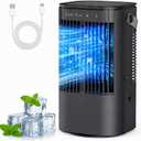 Portable Air Conditioners, 4-in-1 Mini Air Conditioner Evaporative Air Cooler, Portable AC with 1000ML Tank, 3 Speeds & 7-Color LED, Small Air Conditioner with Timer for Bedroom, Desktop, Home, Office