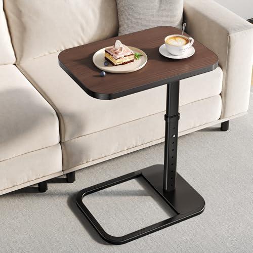 Branwick Adjustable Height TV Tray Table with Bumper Rounded Corner Design & Flip-top Side Table for Bedroom, Living Room, Bathroom and Study, End Table for Eating, Dinner or Laptop, Espresso