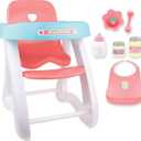 JC Toys - Doll High Chair | Fits Dolls up to 17" | Easy to Clean | Simple Assembly | 7 Piece Play Set| Ages 2+, Pink/Blue