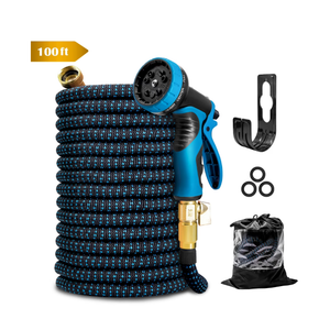 Kotto 100 ft Flexible Garden Hose, Water Hose for Outside with 10 Spray Nozzles, Brass Connector, Leak-Proof, Blue