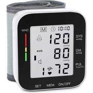 MMIZOO Wrist Blood Pressure Monitor Bp Monitor Large LCD Display Blood Pressure Machine Adjustable Wrist Cuff 5.31-7.68 inch Automatic 99x2 Sets Memory with Carrying Case for Home Use (Black)
