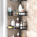 Tension Pole Shower Caddy Corner: Adjustable 4tier Bathroom Organizer Shelves - Rustproof Bathtub Shampoo Rack 43.5-120 inch