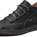 Mens Hand Stitching Leather Lace Up Ankle Boots Casual Vintage Non Slip Flats Arch Support Loafers for Hiking Walking Driving Chukka Boots (10, Black)