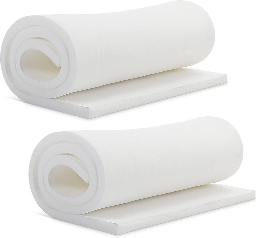 Frienda 2 Pcs Upholstery Foam 1" x 24" x 72" High Density Cushion White Polyurethane Craft Foam Padding for Seat Replacement DIY Projects Chairs Headboards Sofas Home
