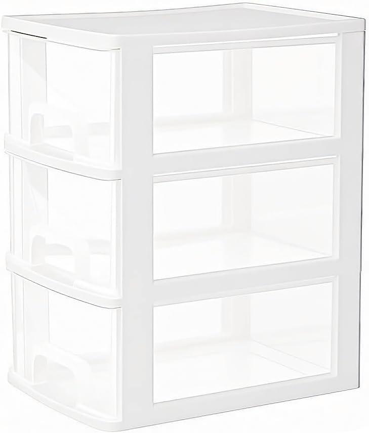 3 Drawer Storage Organizer, White Plastic Drawer Storage, Small Desktop Organizer for Home, Office (White-P3T)