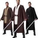 Spooktacular Creations Halloween Mens Tunic Hooded Cloak, Knight Costume Men, Tunic Hooded Robe with Pants for Halloween (Large, White)