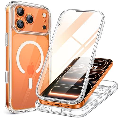 Miracase Magnetic for iPhone 17 Pro Case 6.3" [Compatible with MagSafe] Full-Body Phone Case with Built-in Glass Screen Protector & Camera Control,Drop Proof iPhone 17 Pro Cover, Clear