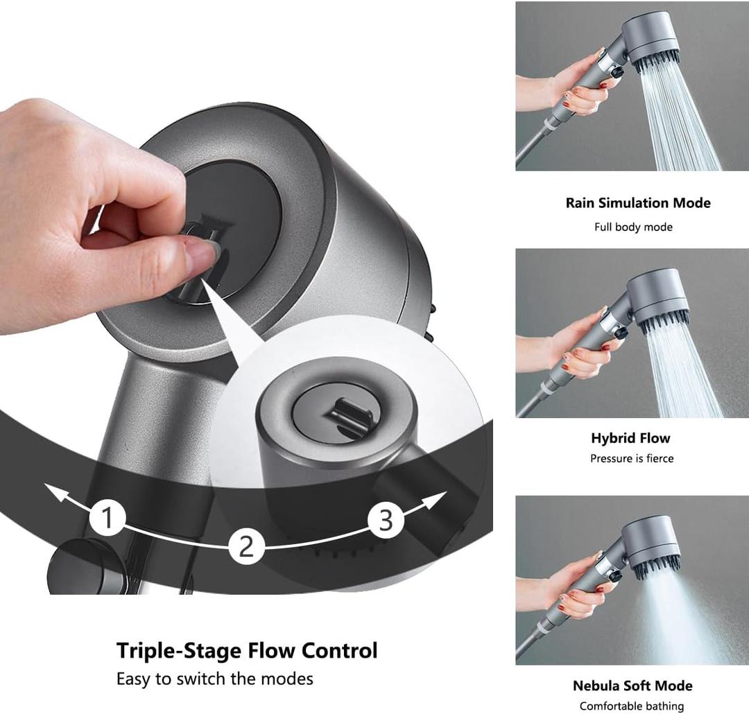 Filtered Shower Head with Handheld & High Pressure - Ion Drops Shower Head with 75" Stainless Hose for Hard Water | 3 Spray Modes Shower with 10 Replaceable Filters