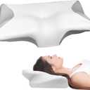 Neck Pillow, Memory Foam Cushion, Orthopedic Pillow, Neck Pillow, Ergonomic Pillow, Pillow for Sleeping, Back or Stomach  23.23" x 14.57" x 4.7" ( White and Grey )