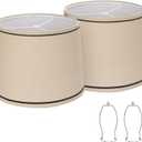 Drum Lampshades Set of 2, Medium Fabric Lamp shades for Table Lamps, Floor Lamps, Beige Linen Lamp shades 11.6" Top x 12.6" Bottom x 9.8" High Spider Fitter, Replacement Lampshades, Assembly Required