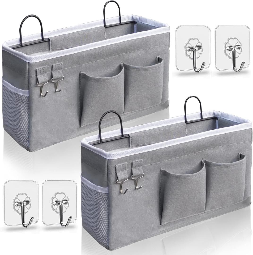 Kanrichu 2pcs Hanging Baskets for Organizing,Fabric Wall storage Basket,Wall Organizer for Closet,Kitchen, Bedroom, Office, RV Camper,Locker (Gray)