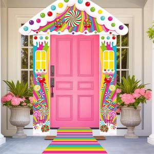 Namalu 4 Pcs Candy Party Door Decorations Sweet Candy Door Banner Colorful Runner Rug Background Lollipop Porch Sign for Birthday Baby Shower Sweet Shop Backdrop Photo Booth Party Supplies (Multicolor)