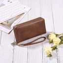 GAEKEAO Wallet for Women Clutch RFID Blocking Wristlet Leather Purse Large Capacity Credit Card Holder with Grip Hand Strap