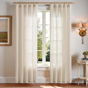 jinchan Linen Smei Sheer Curtains 90 Inch Length 2 Panels Set Light Filtering Window Curtains for Living Room Bedroom Farmhouse Drapes for Home Decor Drapes, Back Tab, Linen Natural, 50W x 90L