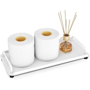 Toilet Tank Tray with Handle, Bathroom Vanity Tray for Bathroom, Kitchen (White) (12.9" x 5.9" x 1")