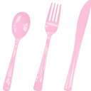 HEIPINIUYE 75 Pack Light Pink Clear Plastic Cutlery Heavy Duty Clear Pink Plastic Knives Forks and Spoons Disposable Silverware Set for 25 Guest Camping Birthday Baby Shower Party Utensil Set